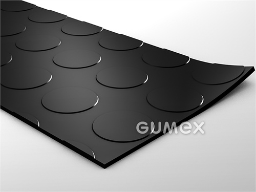 Pryžová podlahovina SANTO, tloušťka 3mm, šíře 1450mm, 75°ShA, SBR, desén penízkový, -30°C/+70°C, černá